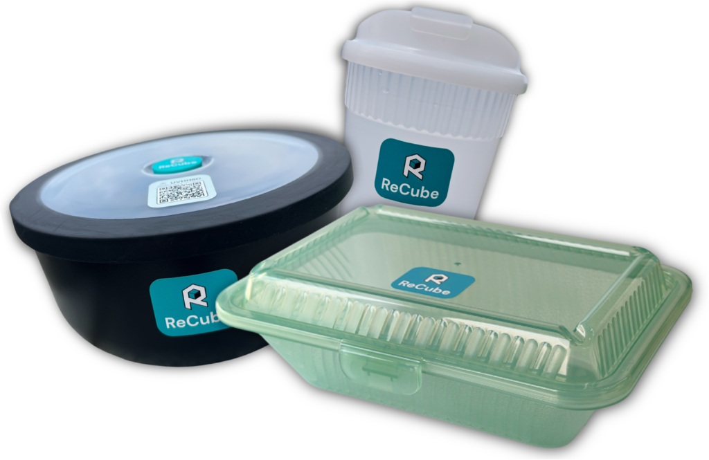 ReCube's reusable cup, and reusable containers