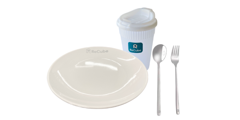 reusable tableware bundle with plate, fork, spoon and cup 套餐 A