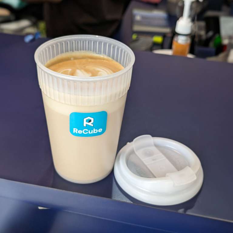 16 Oz ReCube reusable cup in use